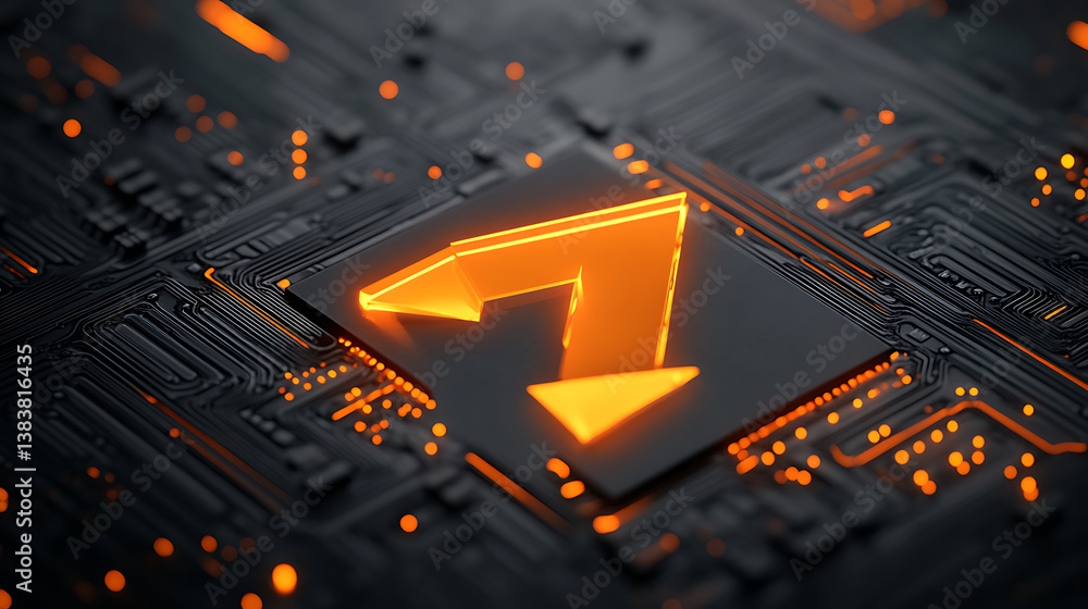 Poster digital business transformation concept with orange arrow in circuits board
