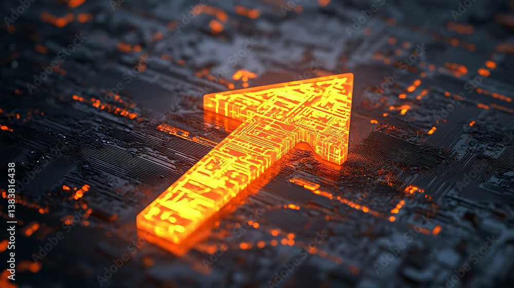 Aufkleber digital business transformation concept with orange arrow in circuits board