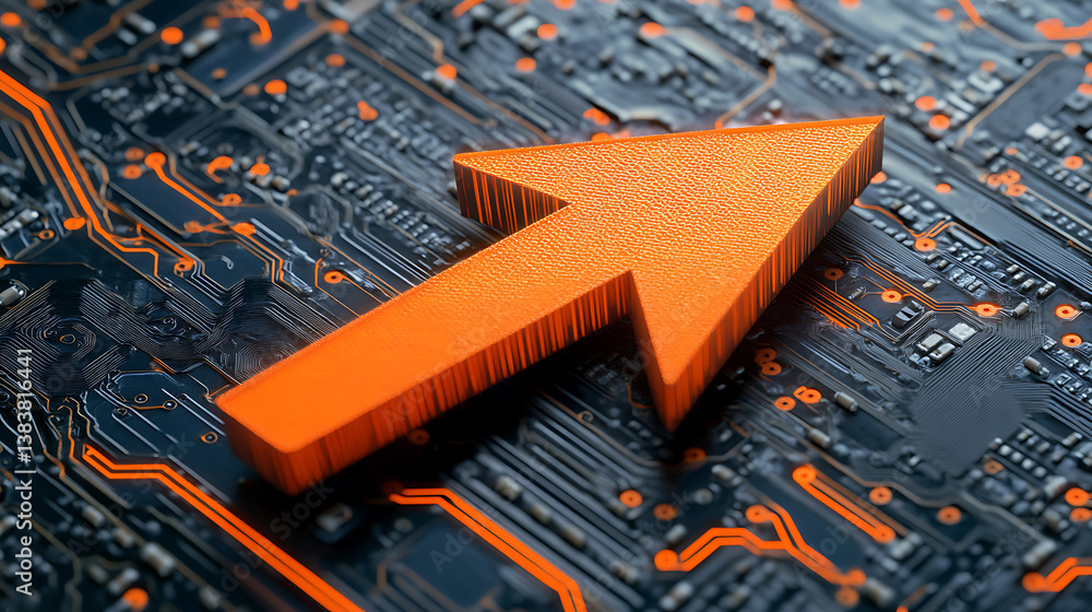 Aufkleber digital business transformation concept with orange arrow in circuits board