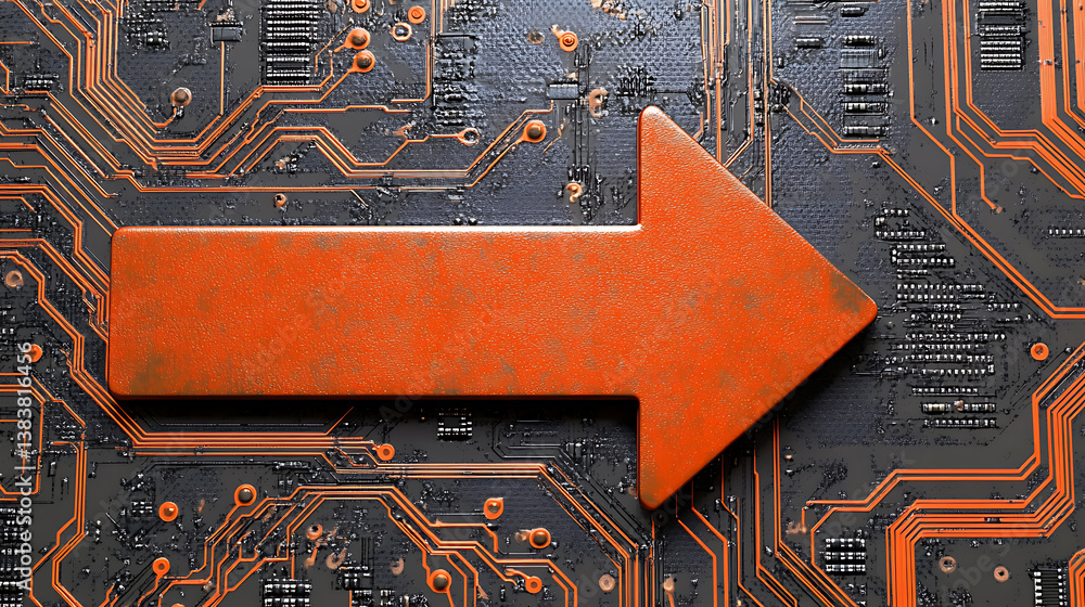 Aufkleber digital business transformation concept with orange arrow in circuits board