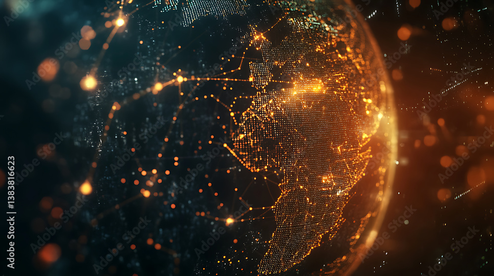 Aufkleber digital globe with global network connections and images of social media, digital marketing concept 