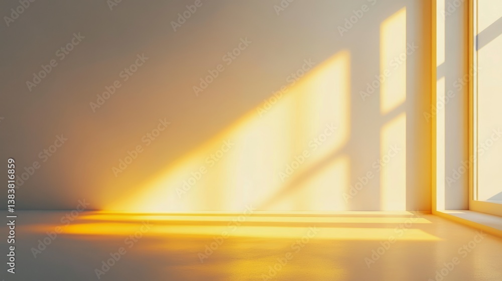 Poster sunlight streams into an empty room, illuminating the floor and wall.
