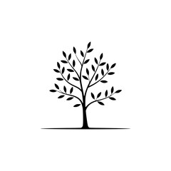Minimalist Black Tree Silhouette on White Background, Vector Art