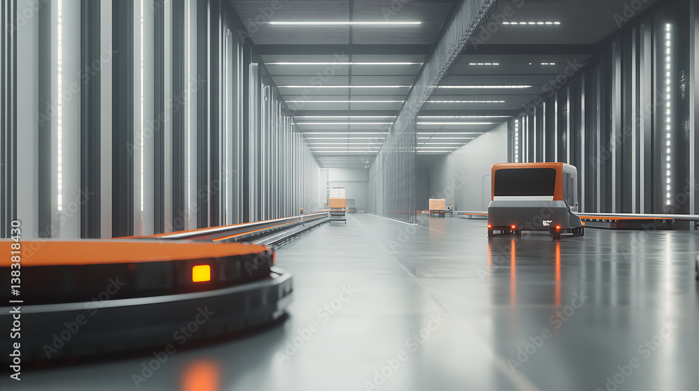 Poster Efficient and dynamic automated warehouse robotic systems, conveyor belts, and autonomous vehicles in action