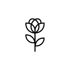 Minimalist Line Art Flower Icon on White Background
