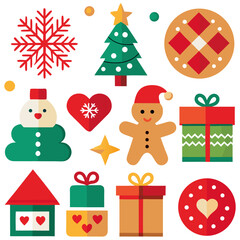 Christmas icon set with holiday symbols like Santa snowman tree and gifts