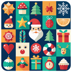 Christmas icon set with holiday symbols like Santa snowman tree and gifts