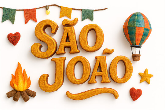 Elementos de São João com tipografia e ícones festivos