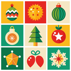 Christmas icon set with holiday symbols like Santa snowman tree and gifts