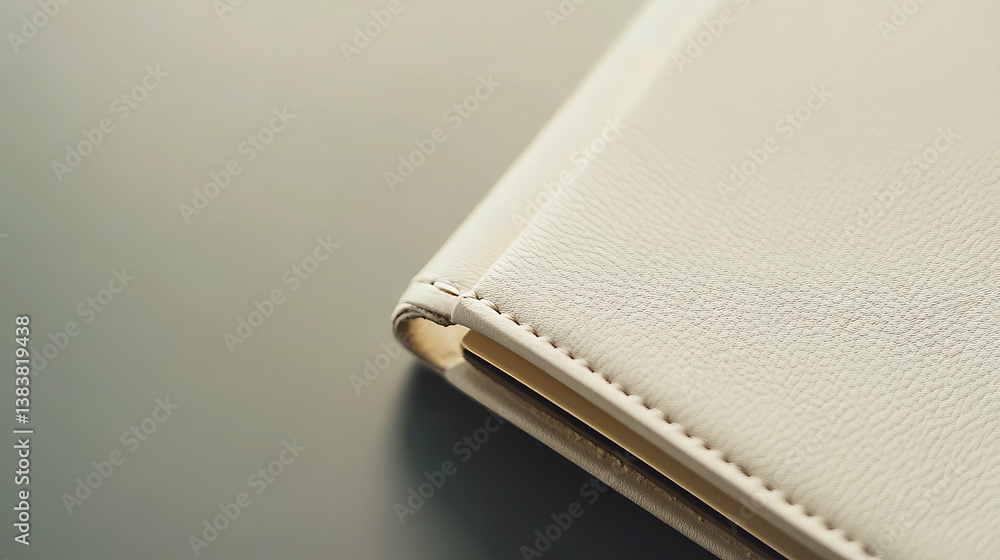 Poster elegant white leather notebook mockup on soft grey background with subtle shadows