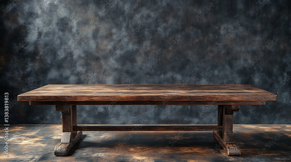 Aufkleber empty old wood table and black background for product display presentation with dark concrete wall, 
