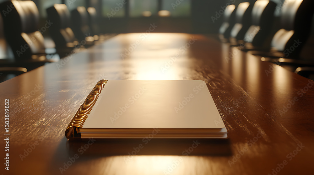 Poster Empty notebook on conference table