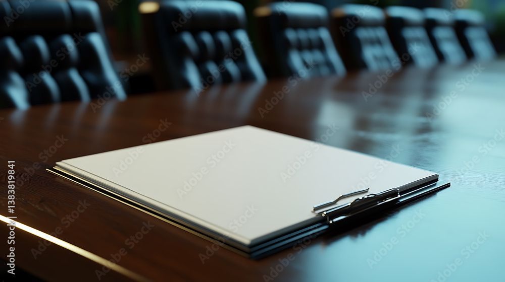 Poster Empty notebook on conference table