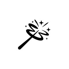 Black Magic Wand Icon: Whimsical, Minimalist Design on White