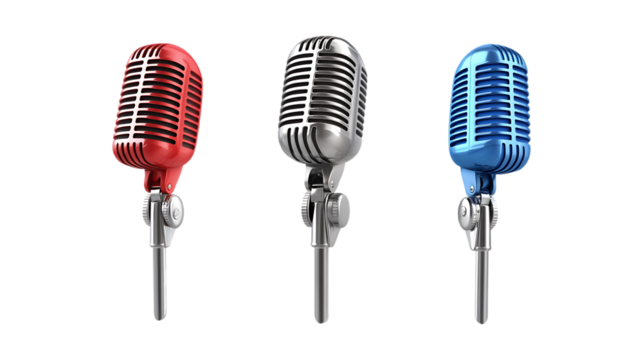 Pack of Microphone set Against Transparent Background for Music Production, Podcasting, or Audio Equipment Design Projects