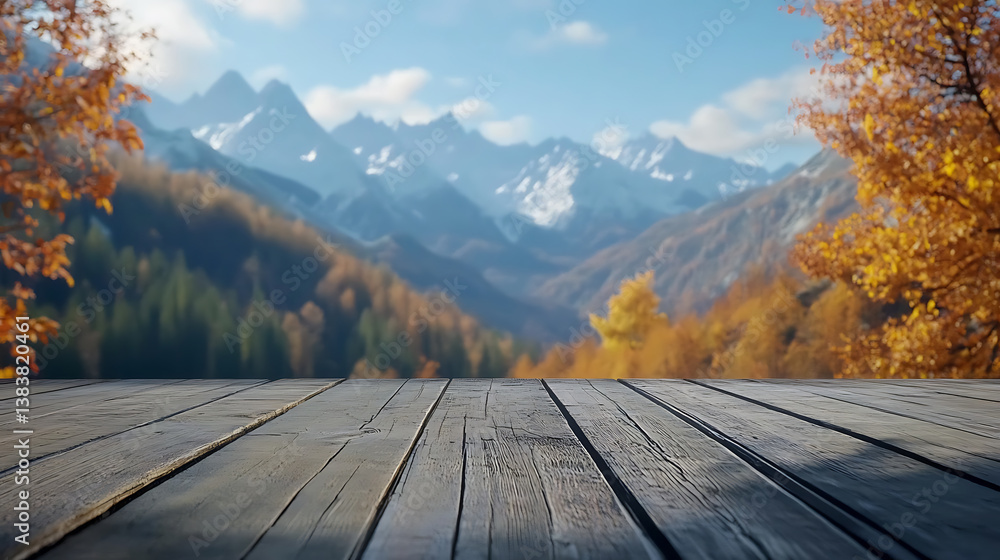 Aufkleber empty wooden table with autumn theme in background
