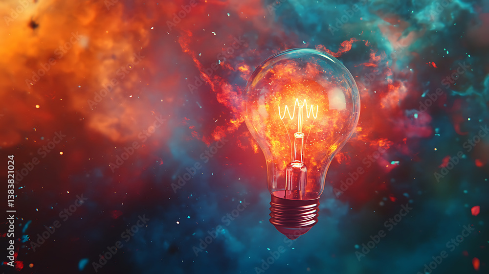 Leinwandbilder Exploding creativity, with light bulb exploding in colorful colors