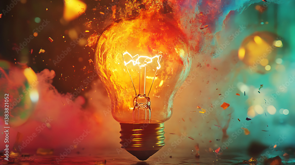 Leinwandbilder exploding creativity, with light bulb exploding in colorful colors