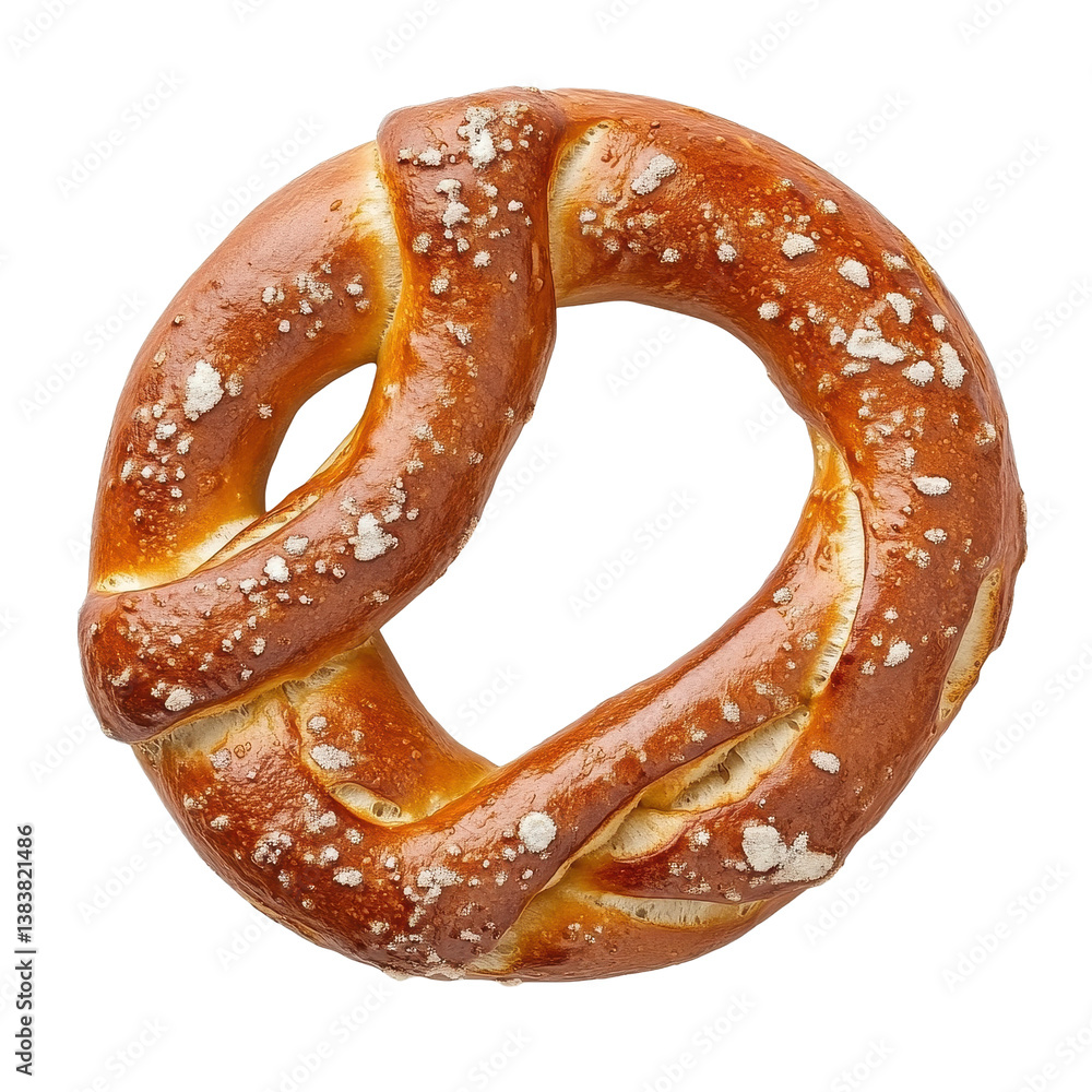 Poster delicious pretzel showcasing its twisted shape and golden brown color from a top view on a transpare