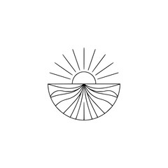 Minimalist Sunset Icon, Line Art Style, Calm and Serene Design