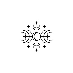 Celestial Witchy Symbol: Triple Moon and Stars, Minimalist Design