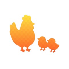 Silhouette of Hen with Chicks – Farm Animal Vector Illustration.