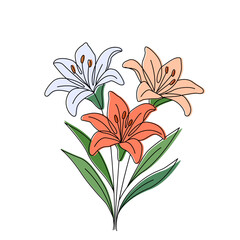 blooming lily flowers in continuous line drawing style. lily bouquet logo minimalist black line design. vector illustration on white background