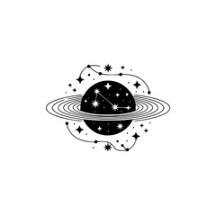 Celestial Planet Silhouette: Mystical Space Illustration