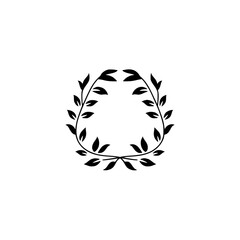 Minimalist Black Leaf Wreath on White Background