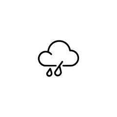 Minimalist Rain Cloud Icon, Black Outline on White Background