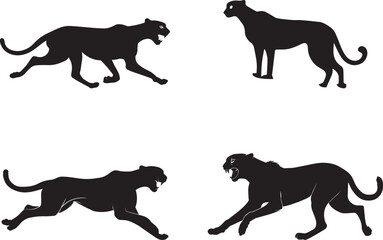 Four Black Panther Silhouettes in Dynamic Poses