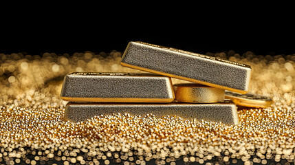 Stacked Gold Bars On Glittering Gold Background