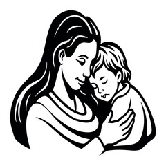 Mother and child silhouette illustration showing love and family bond