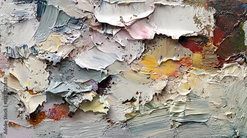 Poster fragment of multicolored texture painting a photo of an oil on canvas abstract art with rough brushs