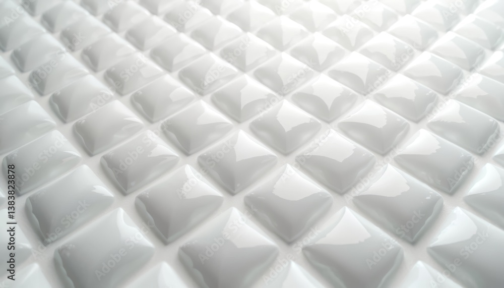 Poster White 3d geometric tiles background. Square leaf tile pattern. Modern abstract design with bright light. Ideal for various decor purposes. Simple design element with soft texture, offers clean,