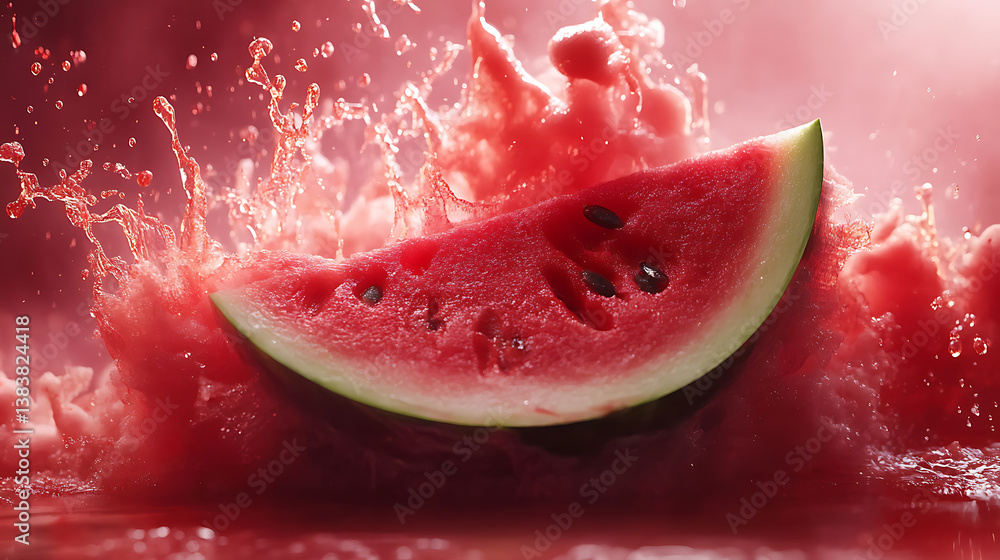 Poster Fresh slice of watermelon exploding with juice