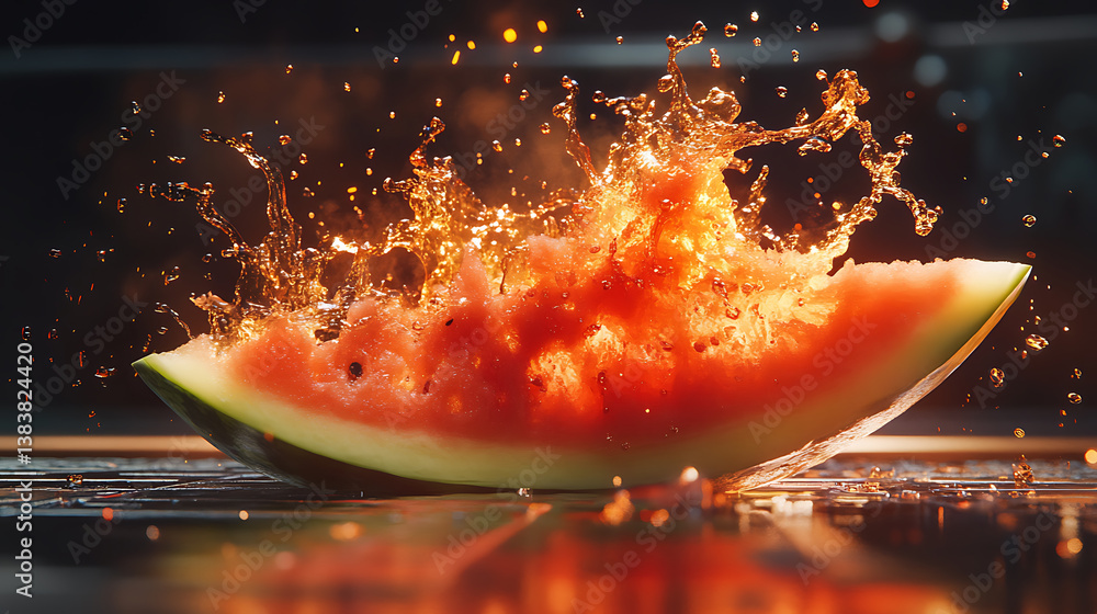Poster fresh slice of watermelon exploding with juice