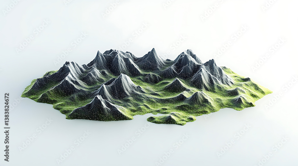 Poster from above view low poly digital mountain range, connection and communication concept