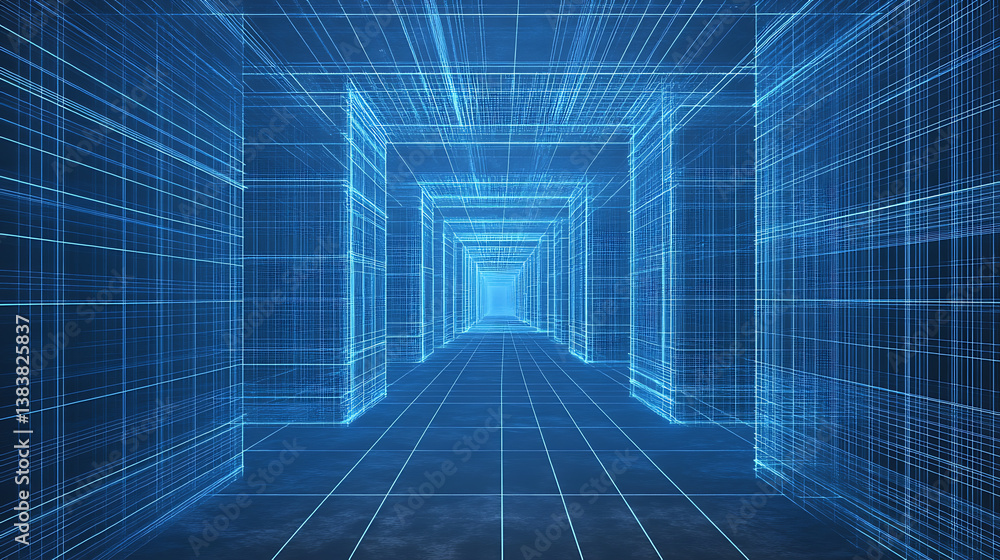 Poster Abstract blue wireframe image design computer graphic elements concept
