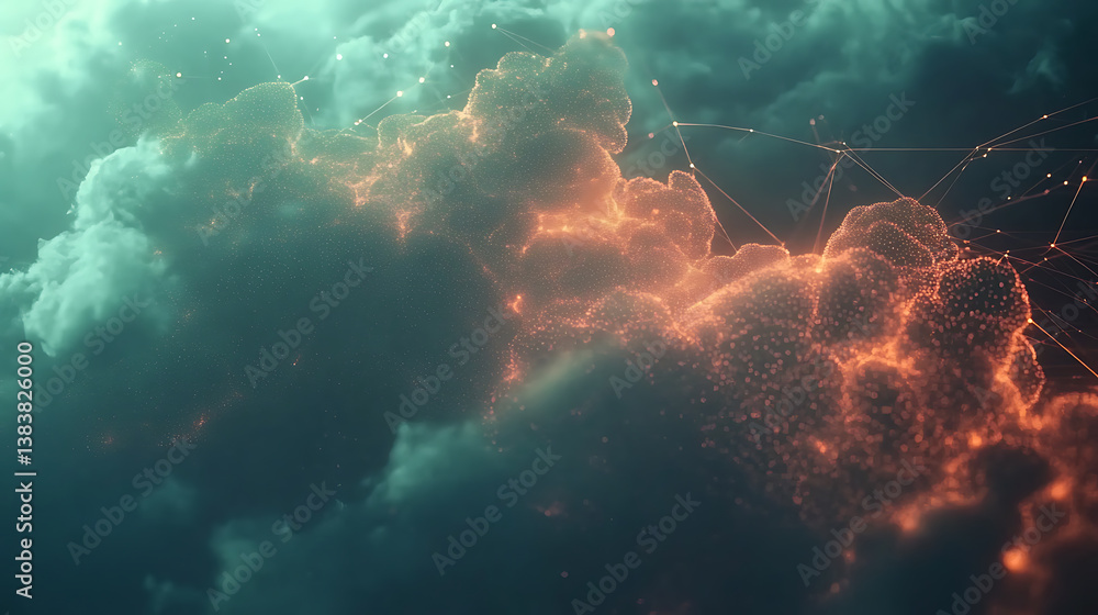 Leinwandbilder Abstract cloud linked to numerous data points, cloud computing as a critical technology, virtual storage space and data points, the interconnectedness of this modern tech architecture