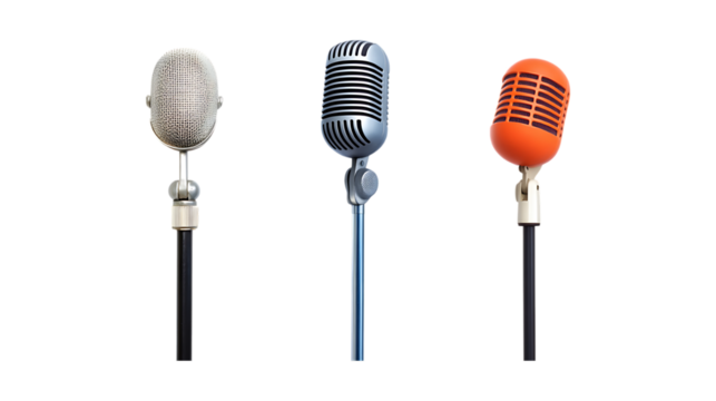 Pack of Microphone set Against Transparent Background for Music Production, Podcasting, or Audio Equipment Design Projects