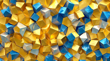 Abstract geometric graphic design, seamless geometric pattern of cubes, colorful modern gold fund, 3d render