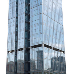 Obraz premium Modern Glass Skyscraper Against White Background