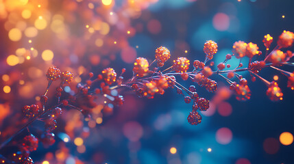 Abstract molecule model, scientific research in molecular chemistry, 3d illustration on a blue background, generative a