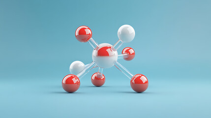 Abstract molecule model, scientific research in molecular chemistry, 3d illustration on a blue background, generative a
