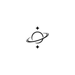 Minimalist Planet & Stars Icon in Black on White