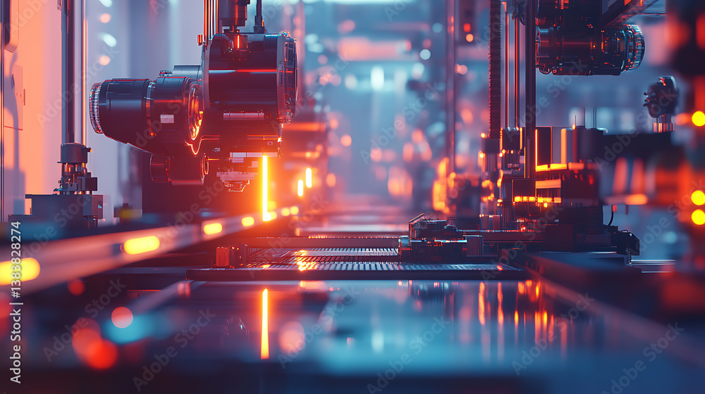 Leinwandbilder Abstract scene from smart factory, data-connected machines, seamless interaction of technology and automation in modern manufacturing, revolution in industrial efficiency