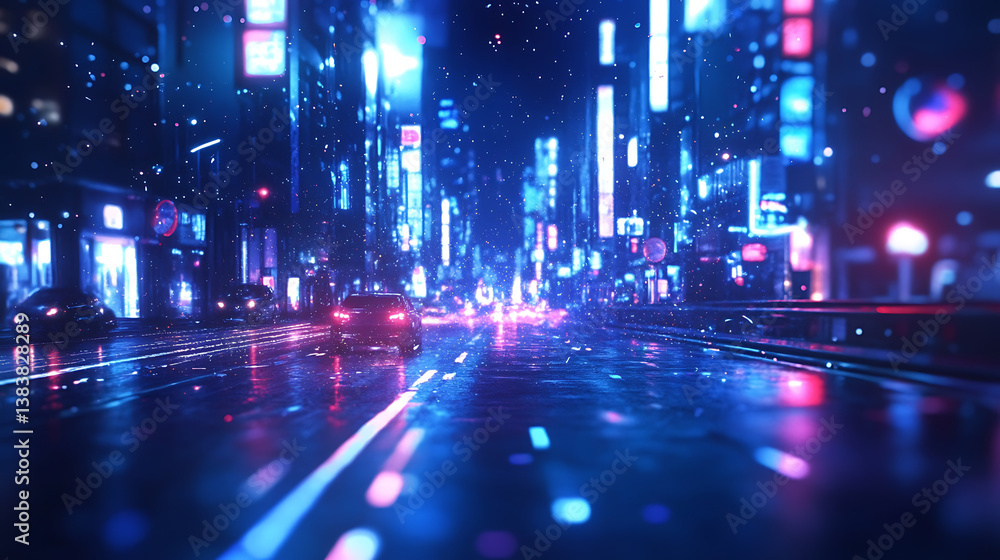 Poster Abstract road with light in motion blur fast movement concept, internet data transfer speed background
