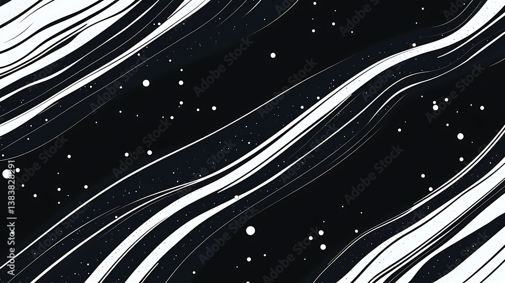 Poster Abstract seamless background with white stripes and dots on a dark background