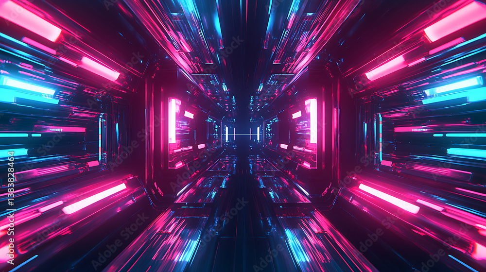 Poster Abstract tech futuristic ui spaceship display, hud digital game border panel, cyberpunk electronic monitor dashboard, neon lights, virtual interface element, futuristic frame
